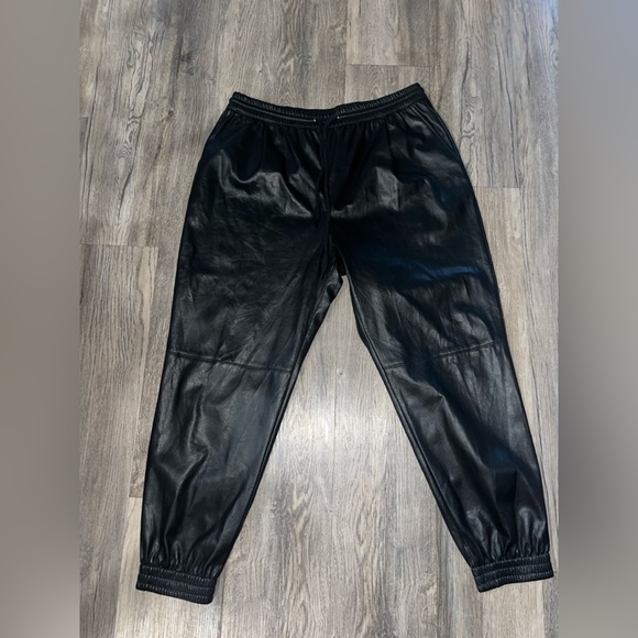 Zara Black Faux Leather Sweatpants with Elastic Waistband and Cuffs - Picture 3 of 4